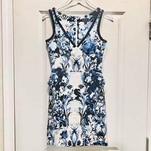 BeBe Cobalt Blue and Black Floral Sleeveless Dress